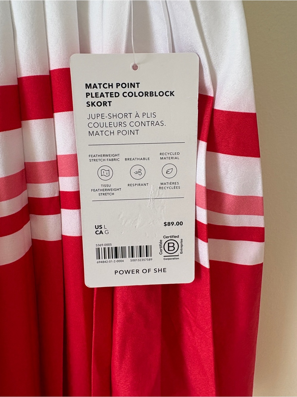 Athleta White and Red Pleated Tennis Skort - Picture 2 of 5